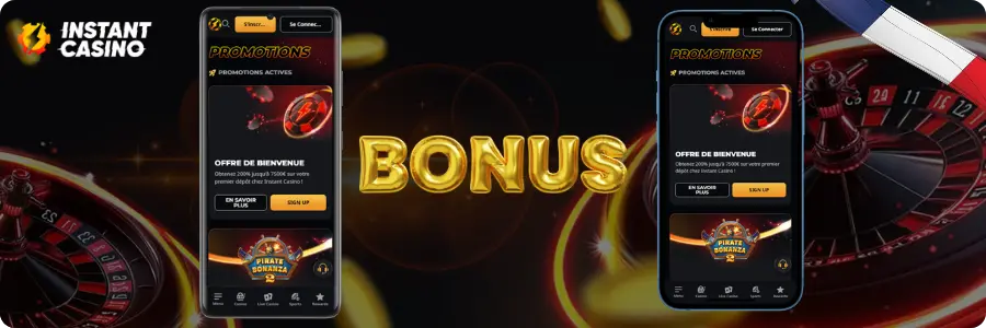 Des coupons et des bonus sont disponibles dans Instant Casino App