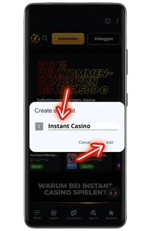 Geben Sie den Casinonamen ein und klicken Sie erneut auf die Schaltfläche „Hinzufügen“