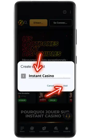 Saisissez le nom du casino et cliquez à nouveau sur le bouton Ajouter.