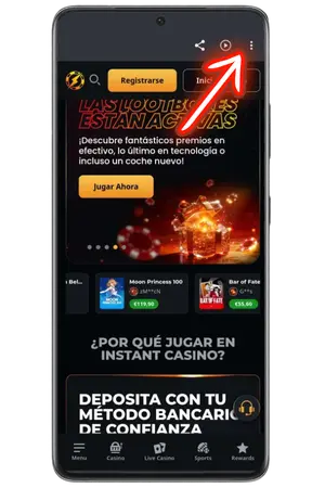 Para agregar la Instant Casino App, haga clic en los 3 puntos
