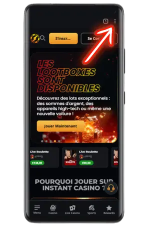 Pour ajouter Instant Casino App, cliquez sur les 3 points.