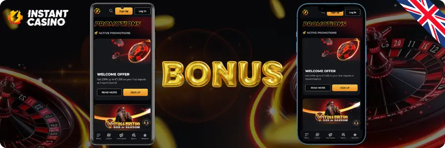 Coupons and bonuses are available in the Instant Casino App
