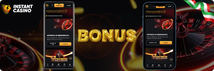 Coupon e bonus sono disponibili Instant Casino App