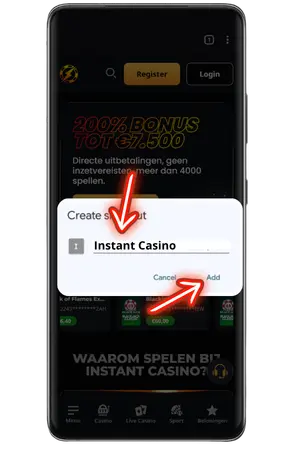 Voer de naam van het casino in en klik nogmaals op de knop 'Toevoegen'.