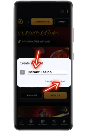 Introduza o nome do casino e clique novamente no botão Adicionar.