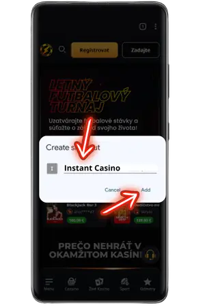 Zadajte názov kasína a znova kliknite na tlačidlo Pridať
