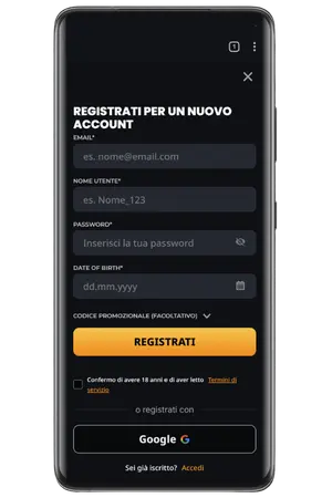 Completa la procedura di registrazione