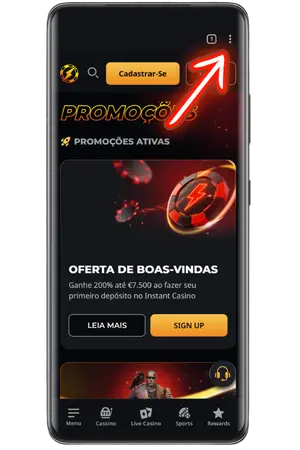 Para adicionar a Instant Casino App, clique nos 3 pontos.