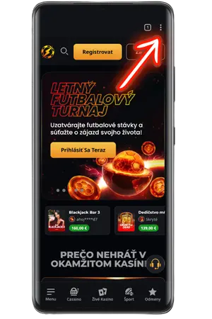 Ak chcete pridať Instant Casino App, kliknite na 3 bodky