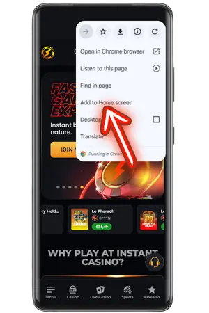 Click the "Add casino to home screen" button