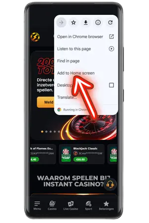 Klik op de knop "Casino toevoegen aan startscherm".